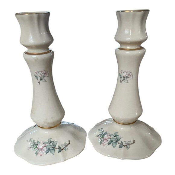 Lenox Dinnerware Serenade Pattern Set of 2 Candlesticks - Picture 2 of 4